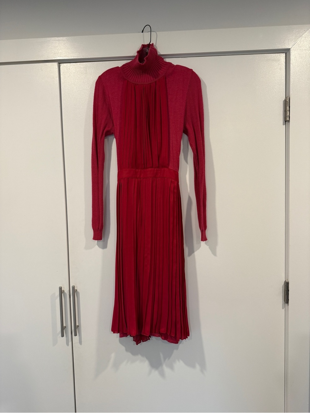 Bright Pink mixed media pleated dress